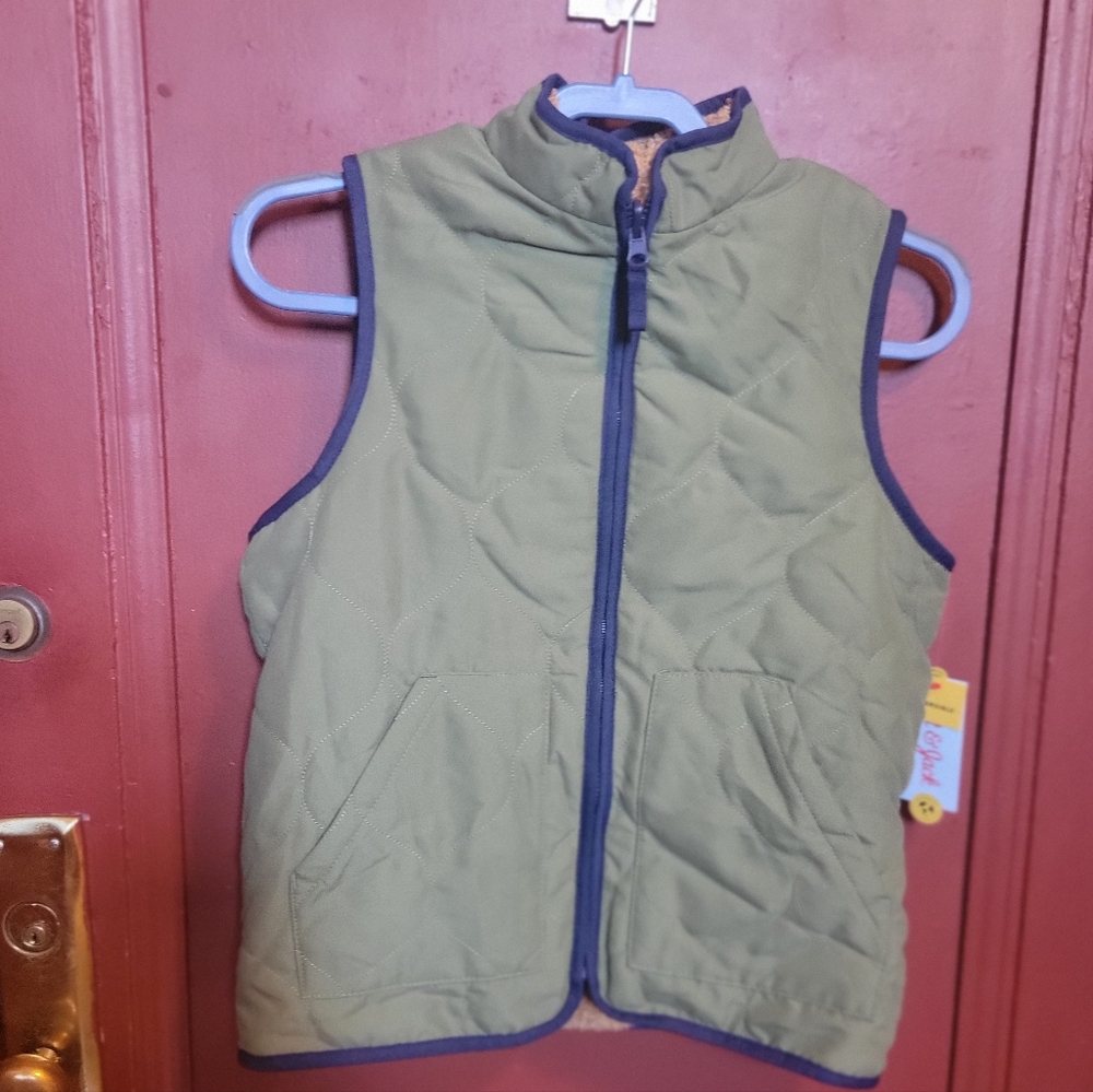 Cat & Jack Green And Brown Reversible Fleece Vest Size L